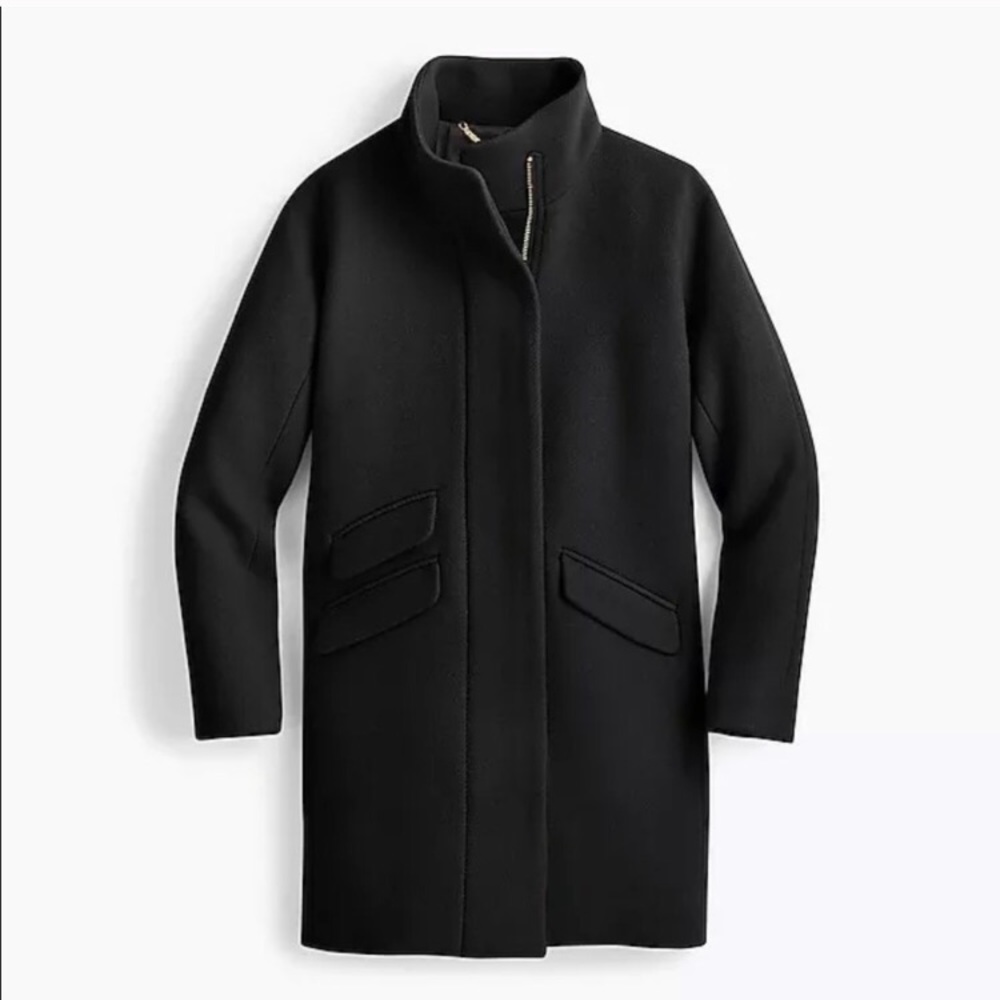 J Crew Cocoon Coat in Black Stadium Cloth